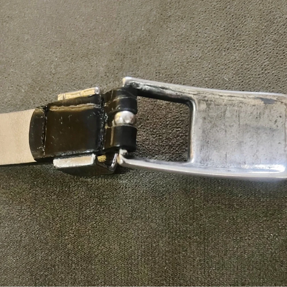Streets Ahead Black Croc-Embossed Leather Belt with Silver Buckle Sz L